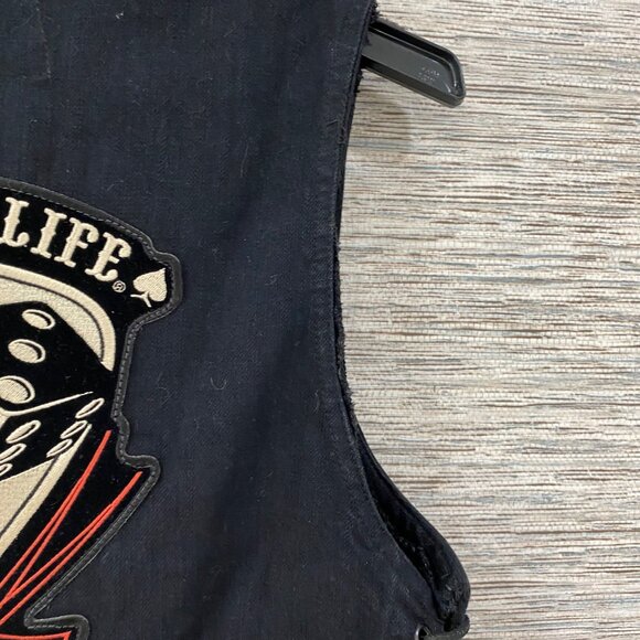 Dream Apparel Black Denim Biker Vest W/ Patches & Buttons Laced Sides Size L - Picture 16 of 16